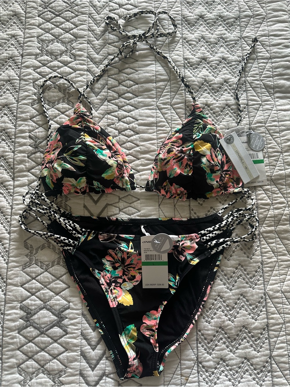 O'Neill Black Floral Reversible Triangle Bikini Top